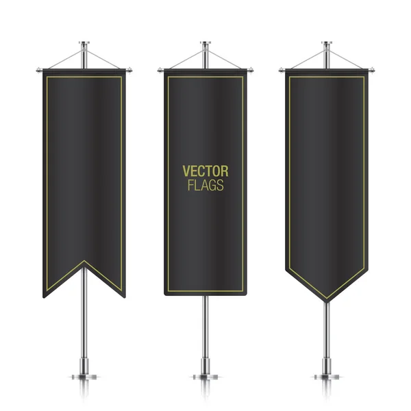 Banderas de banderas de vector verticales negras aisladas . — Vector de stock