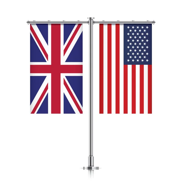 Banderas del Reino Unido y Estados Unidos colgando juntas . — Vector de stock