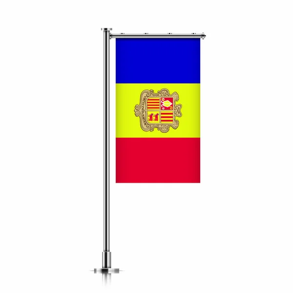 Andorra flagga hängande på en stolpe. — Stock vektor