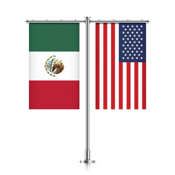 Mexico and USA flags hanging together. — Stock Vector