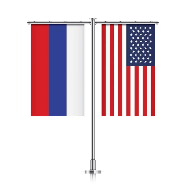 Banderas de Rusia y Estados Unidos colgando juntas . — Archivo Imágenes Vectoriales