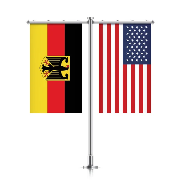 Banderas de Alemania y Estados Unidos colgando juntas . — Archivo Imágenes Vectoriales