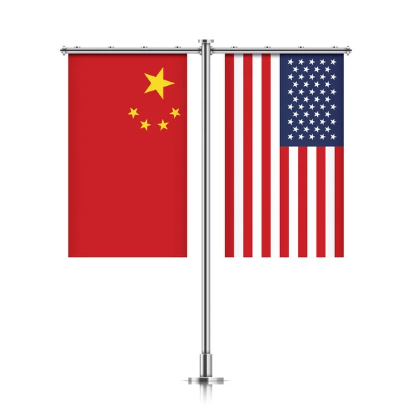 Флаги Китая и США висят вместе . — стоковый вектор