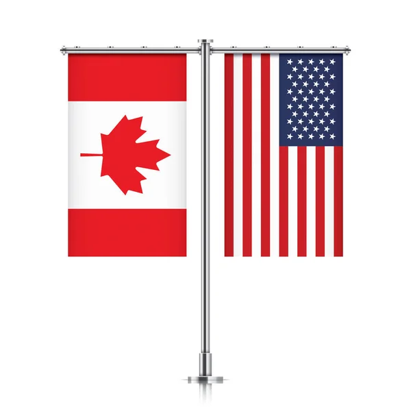 Drapeaux du Canada et des États-Unis accrochés ensemble . — Image vectorielle