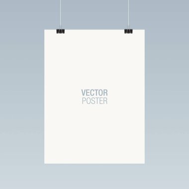 Kırpmak üstünde asılı bir poster. Vektör şablonu.