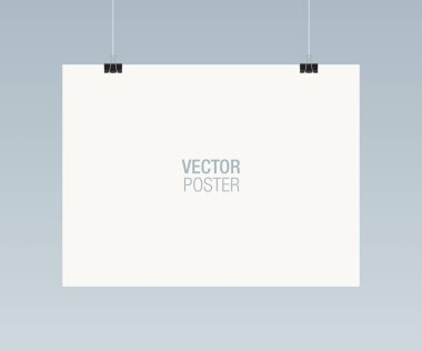 Kırpmak üstünde asılı bir poster. Vektör şablonu.