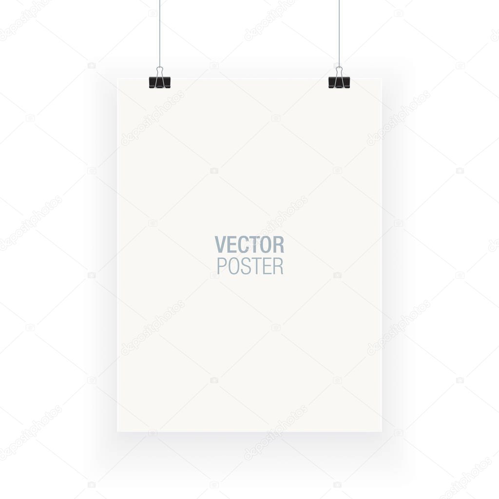 Poster hanging on clips. Vector template.