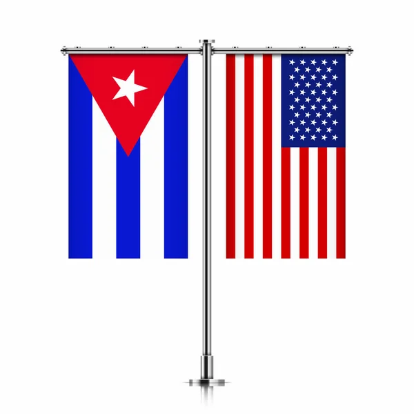 Banderas de Cuba y Estados Unidos colgando juntas . — Archivo Imágenes Vectoriales