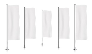 Satır beyaz dikey afiş bayrakları.