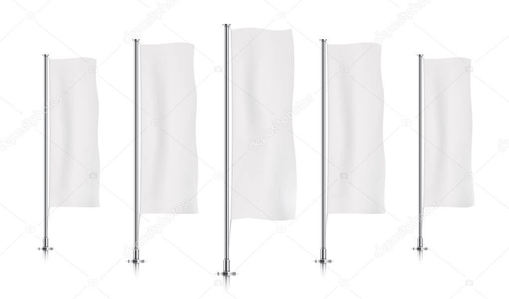 Row of white vertical banner flags.