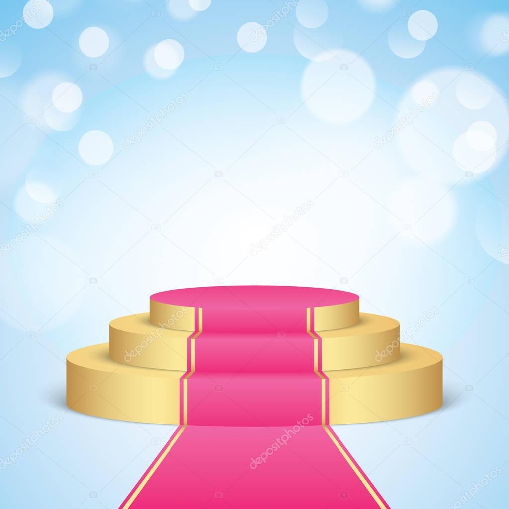 golden stage with pink carpet.