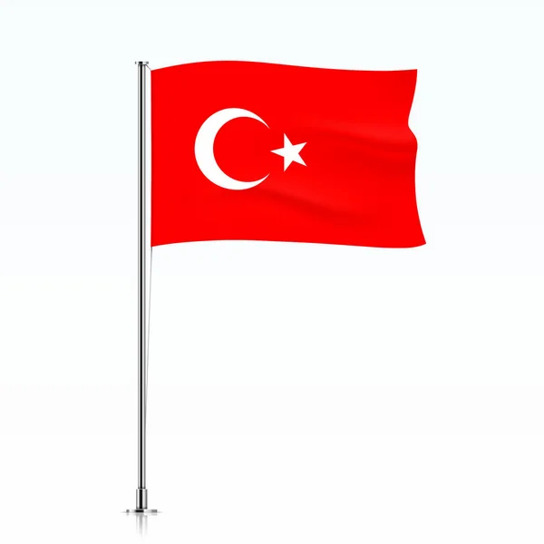 Drapeau de la Turquie agitant un poteau métallique . — Image vectorielle