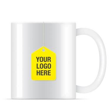 Beyaz vektör çay bardağı çay poşeti ile