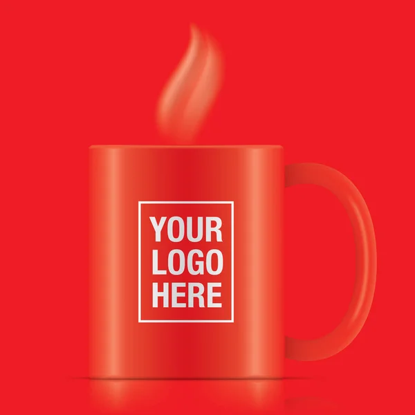 红色矢量咖啡杯模板分离在一个背景上 红色矢量咖啡杯中的水蒸气 — 图库矢量图片