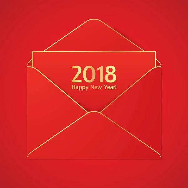 2018 New year greetig card with red envelope. — Stock Vector