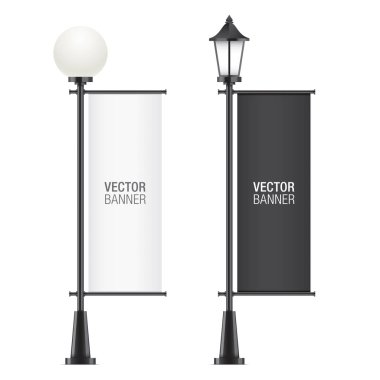 Set of vector lamposts with advertising flags. vector