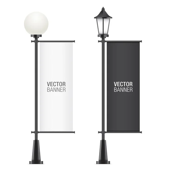 Reklam bayrakları ile vektör lamposts kümesi.