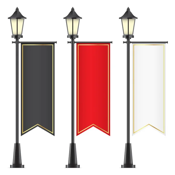 Vector set of royal flags, hanging on lamposts. — Stock Vector