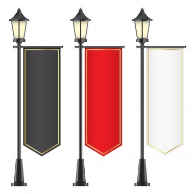 Vector set of royal flags, hanging on lamposts. vector