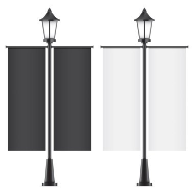 Set of vector lamposts with advertising flags. vector