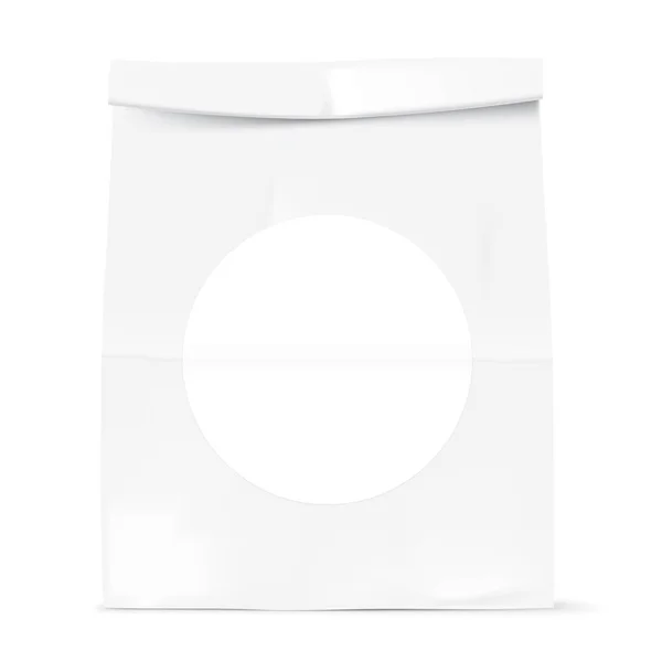 White bag with round sticker.