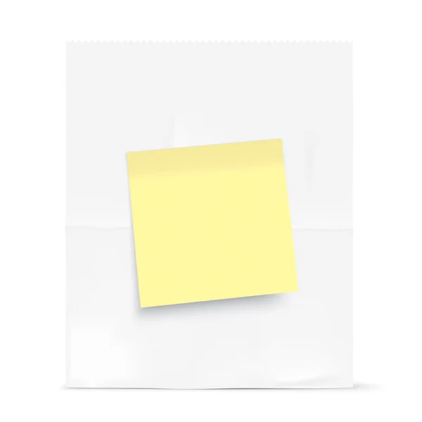 Bolso blanco con nota adhesiva amarilla . — Vector de stock