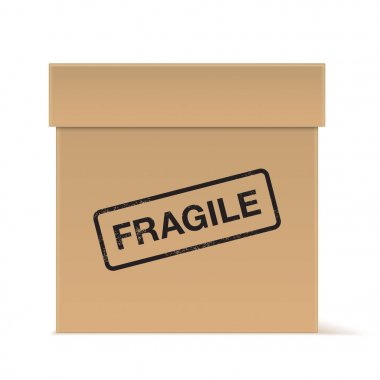 Uyarı işareti ile kahverengi karton kutu