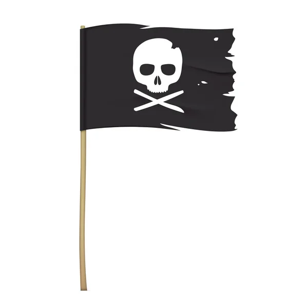 Bandera pirata negra con símbolo de cráneo — Vector de stock