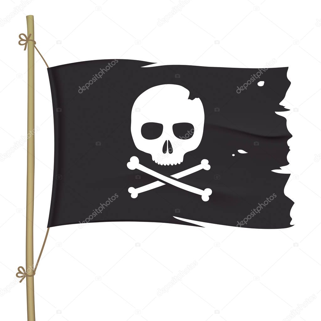 Black pirate flag with skull symbol.