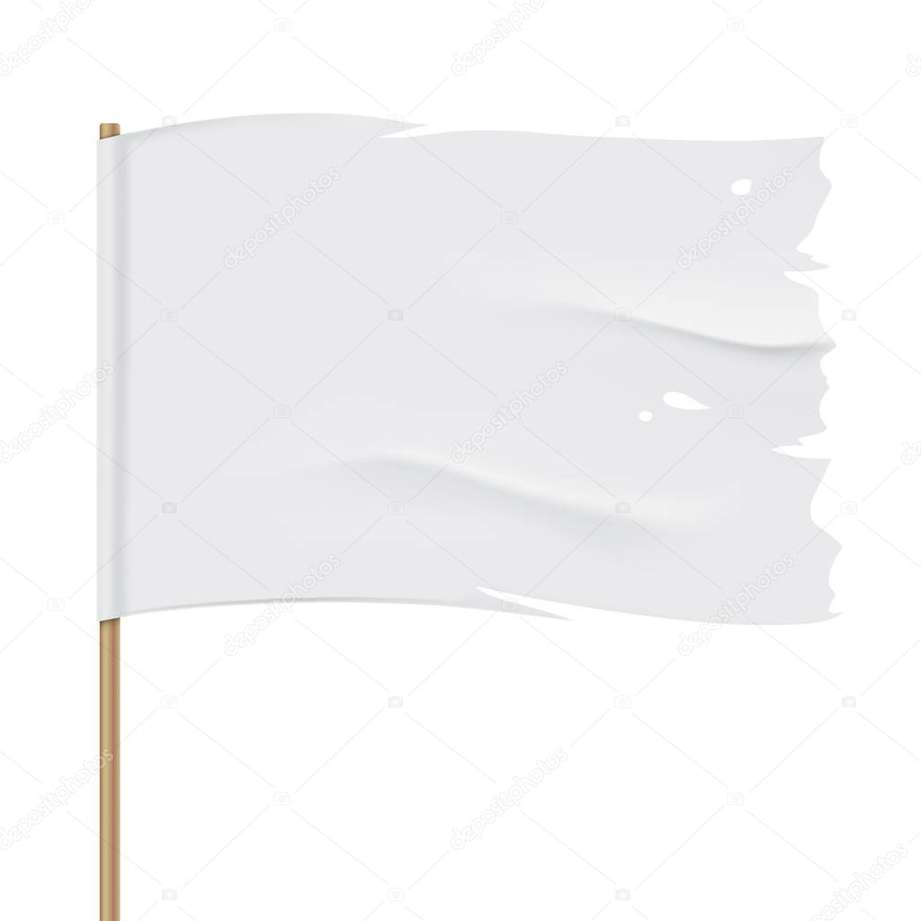 White torn vector flag close up template.