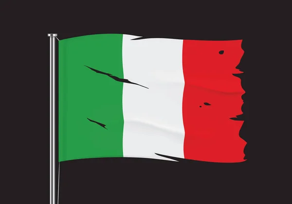 金属製の極にイタリアの旗を翻す. — ストックベクタ