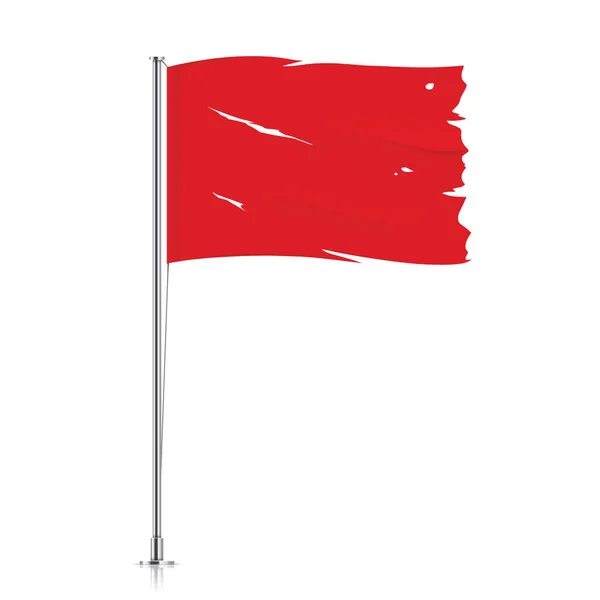 Разорванный красный флаг на металлическом столбе . — стоковый вектор