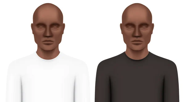 Modèle homme noir vêtu d'un T-shirt col rond à manches longues . — Image vectorielle