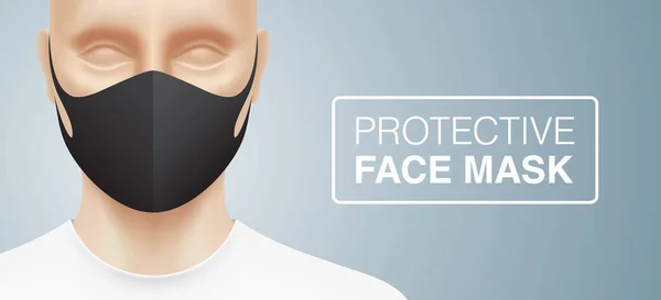 Man with a black protective face mask on his face. — Stock Vector