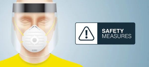 Plastik yüzlü beyaz adam ve N95 maskeli..