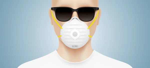 Man met zwarte zonnebril en N95 gezichtsmasker. — Stockvector