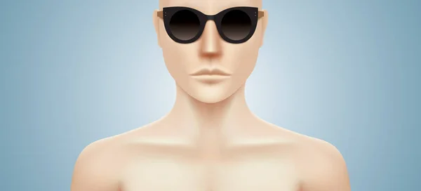 Mujer desnuda blanca con gafas de sol de moda negra . — Vector de stock