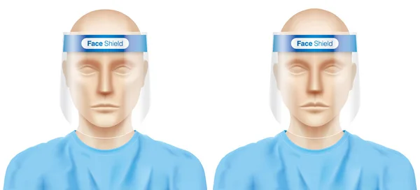 Trabalhadores médicos, usando escudos faciais de plástico . — Vetor de Stock