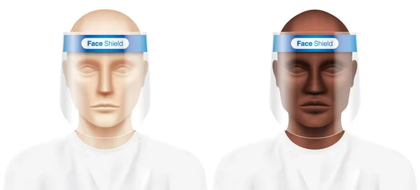Білі та чорні чоловіки з пластиковими щитами обличчя.. — стоковий вектор