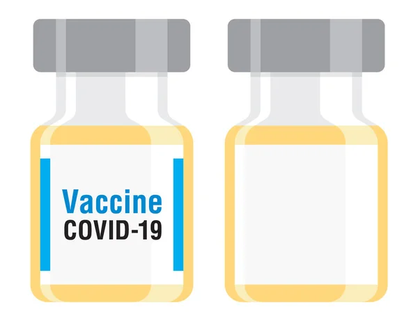 Пляшка вакцини проти вірусу Корони з етикеткою . — стоковий вектор
