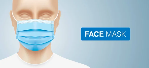White man wearing a disposable surgical face mask. — Stock Vector