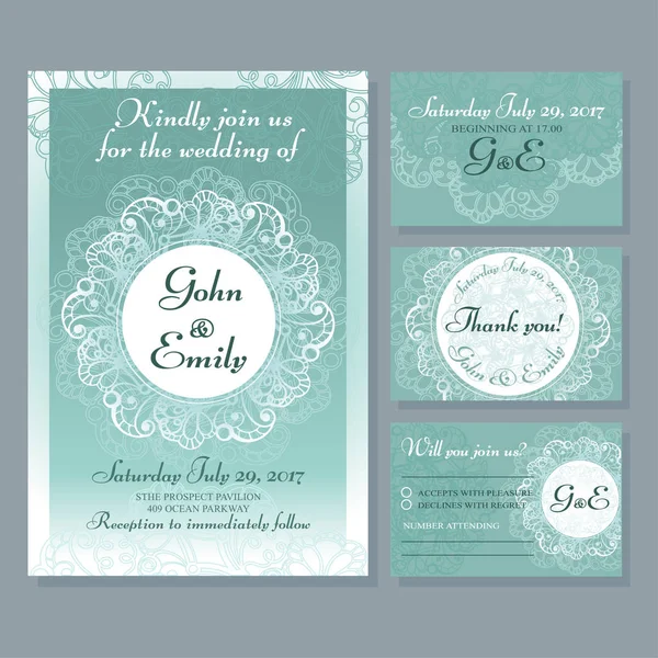 Conjunto de tarjetas de boda y anuncios — Vector de stock