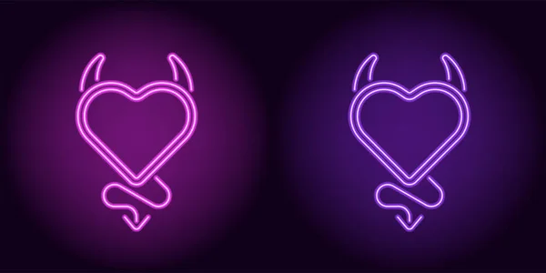 Neon devil heart in purple and violet color