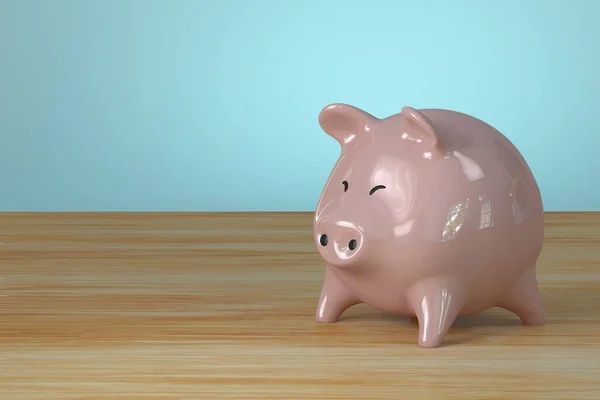 Piggy bank on a table 3d illustration