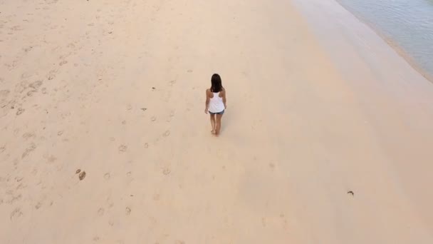 Aerial Vedere Frumos Fata Walking Jos Beau Vallon Beach Seychelles — Videoclip de stoc
