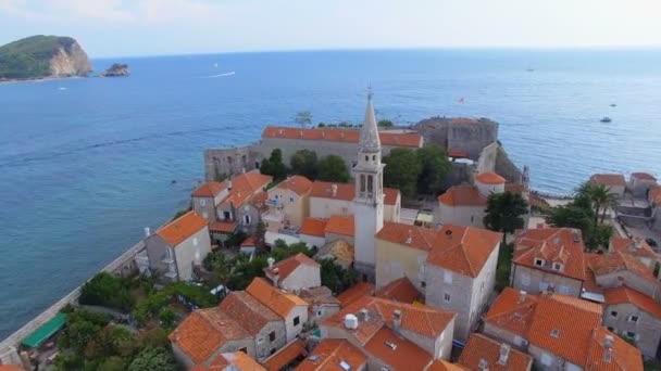 Aerial View Budva Old Town Tower Montenegro — Stock Video