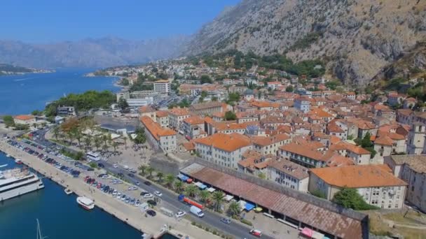 Aerial View Kotor Town Bay Mountains Montenegro — Stock Video