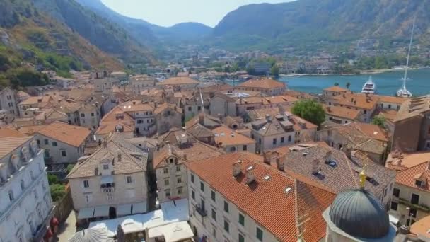 Letecký Pohled Staré Město Kotor Bay Černá Hora — Stock video