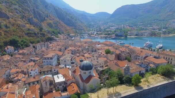 Vista Aérea Del Casco Antiguo Kotor Bahía Montenegro — Vídeos de Stock