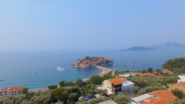 Letecký Pohled Hotelů Ostrově Černá Hora Sveti Stefan — Stock video